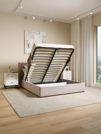 Кровать Марион 160 велюр OCEAN 005 темно-бежевый с ортопедическим основанием и подъемным механизмом (спальное место 160 х 200)