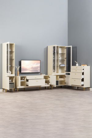 Гостиная Марион композиция 1 слоновая кость С341 PE, слоновая кость 6898 ПВХ, белый PE шагрень (собирается на любую сторону)