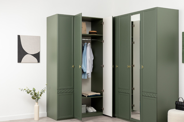 Шкаф двустворчатый Марион 16.340.02 дымчатый зеленый K521, олива шагрень AG 1050 ПВХ