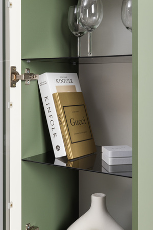 Гостиная Марион композиция 1 дымчатый зеленый K521, олива шагрень AG 1050 ПВХ, белый PE шагрень (собирается на любую сторону)