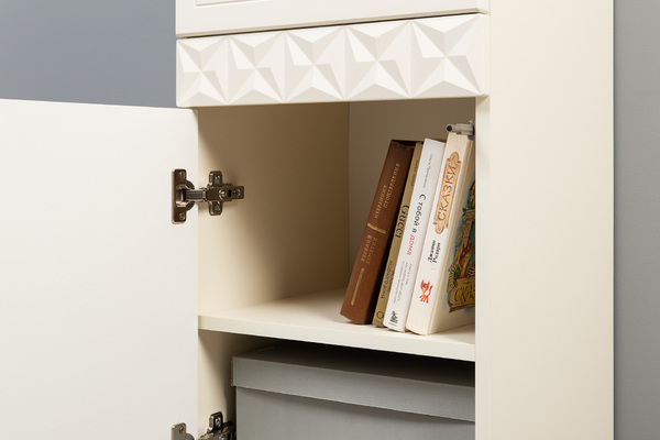 Гостиная Марион композиция 1 слоновая кость С341 PE, слоновая кость 6898 ПВХ, белый PE шагрень (собирается на любую сторону)