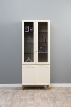 Гостиная Марион композиция 2 слоновая кость С341 PE, слоновая кость 6898 ПВХ, белый PE шагрень (собирается на любую сторону)