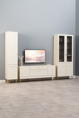 Гостиная Марион композиция 1 слоновая кость С341 PE, слоновая кость 6898 ПВХ, белый PE шагрень (собирается на любую сторону)