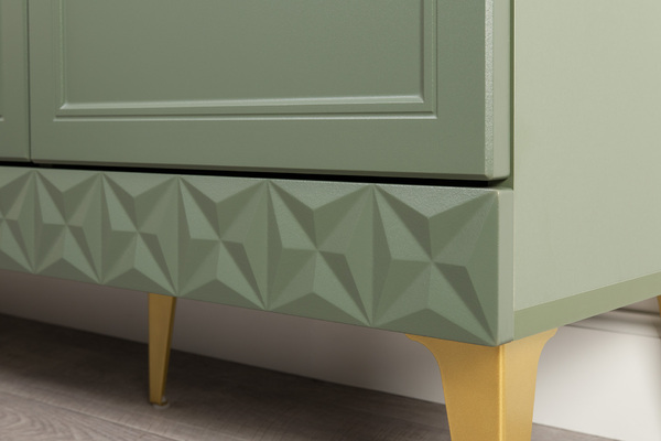 Гостиная Марион композиция 1 дымчатый зеленый K521, олива шагрень AG 1050 ПВХ, белый PE шагрень (собирается на любую сторону)