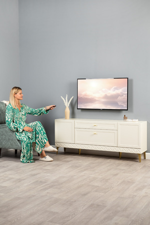 Гостиная Марион композиция 2 слоновая кость С341 PE, слоновая кость 6898 ПВХ, белый PE шагрень (собирается на любую сторону)