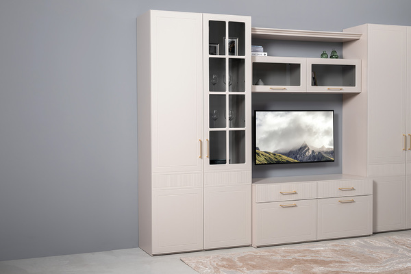 Шкаф-пенал Ричфорд 16.327.01 кашемир 5981 BS, моно керамика D166-2 ПВХ (собирается на любую сторону)